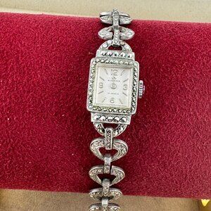 Vintage Stunning 1950s Bucherer 17 Jewel Mechanical Ladies Marcasite Swiss Watch